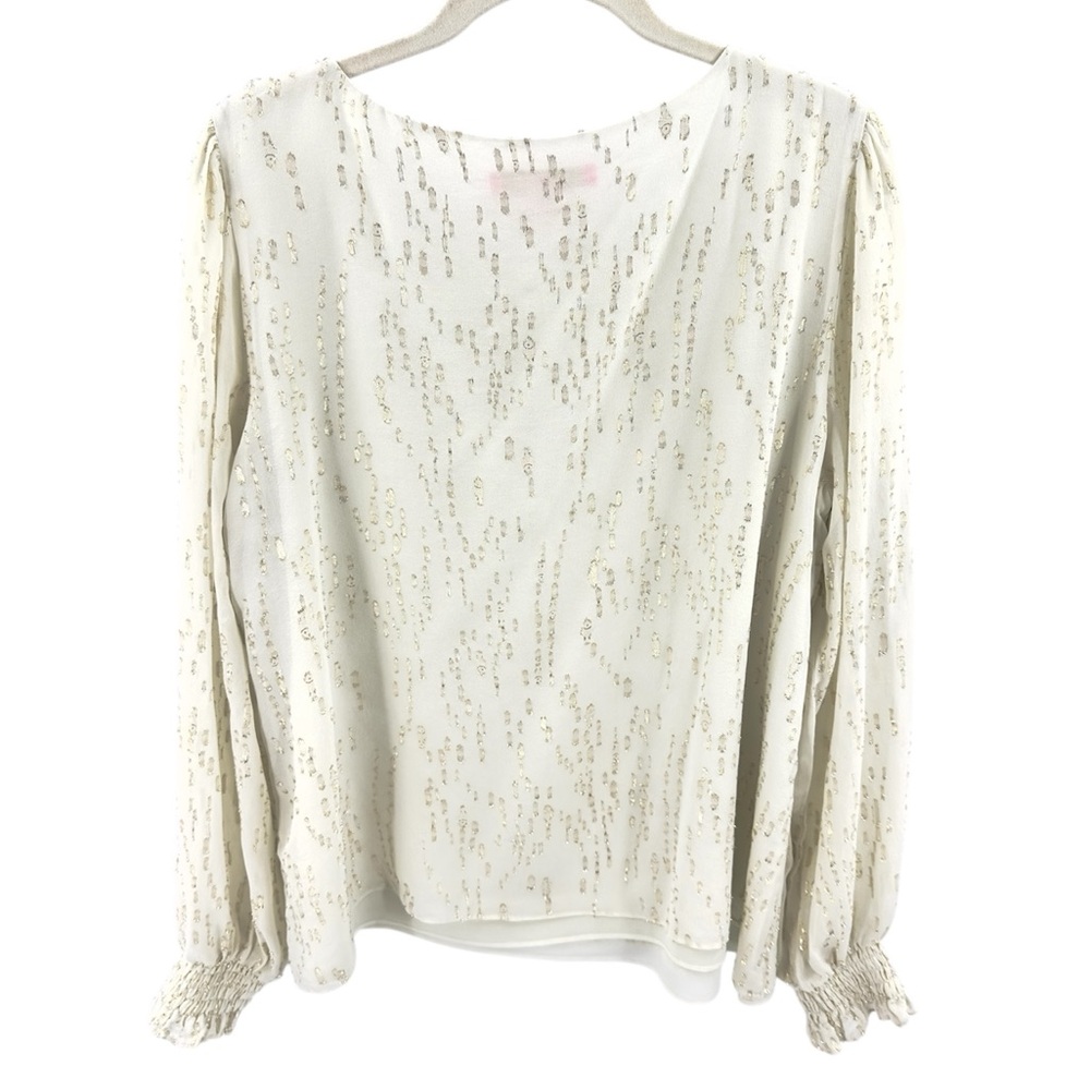 Lilly Pulitzer Idina Long Sleeve Silk Top Womens Sz XL Metallic Luxury Old Money - Picture 6 of 12